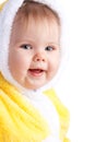 Baby in yellow hood Royalty Free Stock Photo
