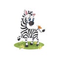 Baby Zebra drawing playing with butterfly