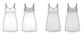 Babydoll dress Sleepwear Pajama technical fashion illustration with mini length, oversized, adjustable shoulder straps