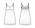 Babydoll dress Sleepwear Pajama technical fashion illustration with mini length, oversized, adjustable shoulder straps