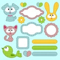 Babyish scrapbook elements with animals Royalty Free Stock Photo