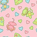 Babyish seamless pattern with baby monkeys and hearts Royalty Free Stock Photo