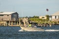 Babylon, New York - June 14, 2019 : A small fishing boat heading back to Captree boat basin