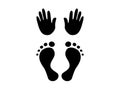 Babys hands and feet icon. Black childrens little handprint and footprints Royalty Free Stock Photo