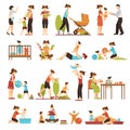 Babysitter Flat Set Of Decorative Colored Icons