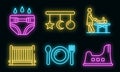 Babysitter icons set vector neon