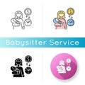 Babysitter pay rate icon. Income from babysitting services. Earn money for child care. Woman with infant baby on part