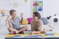 Babysitter playing with boy