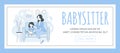 Babysitter web banner template. Happy young woman sitting with little girl vector cartoon outline illustration.