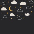 Cute baby clouds, stars, moon pattern vector seamless