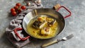 Bacalao al pil pil, salted cod in olive oil sauce, spanish cuisine, basque country