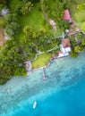 BACALAR, MEXICO, 04 OCTOBER 2017: aerial view to the shore with