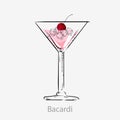 Bacardi cocktail. Cuban aperative cocktail pink alcoholic, sweet bacardi rum grenadine and lemon juice. Royalty Free Stock Photo