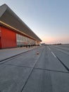 Bacau airport entrance from landing area at dawn Royalty Free Stock Photo