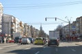 Street view in the center of Bacau, a city in north-east Romania, on a sunny day Royalty Free Stock Photo