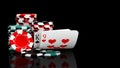 Baccarat game card combination natural 9 with casino chips Royalty Free Stock Photo