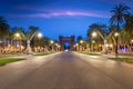 Bacelona Arc de Triomf at night in the city of Barcelona in Catalonia, Spain. The arch is built in reddish brickwork in Royalty Free Stock Photo