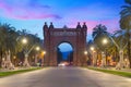 Bacelona Arc de Triomf at night in the city of Barcelona in Catalonia, Spain. The arch is built in reddish brickwork in Royalty Free Stock Photo