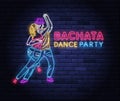 Bachata dance party colorful neon banner Royalty Free Stock Photo