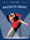 Bachata night dancing party poster or invitation card flat vector illustration. Royalty Free Stock Photo