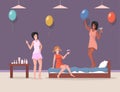 Bachelorette party vector flat illustration. Women in night clothes and pajamas having fun vector flat illustration.