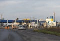 Cars entering Ukraine at the Ukraine-Russia border post in Bachevsk