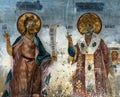 14th-century Christian Orthodox fresco mural on the wall of the Bachkovo Monastery Royalty Free Stock Photo