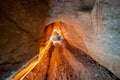 Beautiful natural rock formations - stalactite, stalagmite and stalactone in the Bacho Kiro Cave in Bulgaria Royalty Free Stock Photo