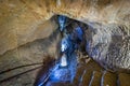 Beautiful natural rock formations - stalactite, stalagmite and stalactone in the Bacho Kiro Cave in Bulgaria Royalty Free Stock Photo