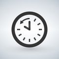 Back arrow around clock glyph icon. Counterclockwise. Reschedule. Silhouette symbol. Negative space. Vector isolated illustration.