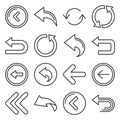 Back Arrow Icons Set on White Background. Line Style Vector