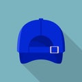 Back of blue baseball cap icon, flat style