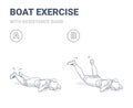 Back Boat with Resistance Band Home Workout Exercise illustration. Concept of Girls Strength Workout with Elastic Band.