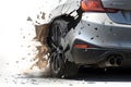 The back of broken and damaged red car, white background Royalty Free Stock Photo