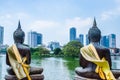 Back of Buddha statues in Gangaramaya temple in Colombo Srilanka