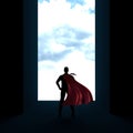 Back of business man superhero with hands on hips 3d render Royalty Free Stock Photo