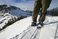 Back country skiing with a split snowboard Royalty Free Stock Photo