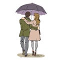 Back a couple man and woman walking under an umbrella Royalty Free Stock Photo