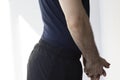 Back curvature in men in the lumbar spine - hyperlordosis Royalty Free Stock Photo
