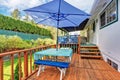 Back deck with stained wood. Royalty Free Stock Photo