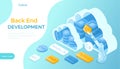 Back End Development, Coding, Software Engineering, Programming languages. Server racks and database in the clouds. Isometric vect Royalty Free Stock Photo