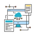 Back-end development color line icon. Consists of three parts: a server, an application, and a database. Pictogram for web page,