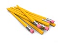 Back ends of the normal school yellow pencils with erasers Royalty Free Stock Photo