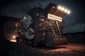 A back-filling machine in an open coal mine at night, mining industry Royalty Free Stock Photo