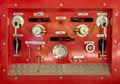 Back of a fire truck . Dials and controls. Royalty Free Stock Photo