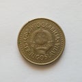The back of the five dinar coin, the yud symbol, is the currency of the Socialist Federal Republic of Yugoslavia, issued in 1991