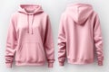 Back and front view of pink hoodie sweatshirt blank mockup for fashion design on white background Royalty Free Stock Photo