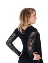 Back of funny punk girl in bodysuit. Royalty Free Stock Photo
