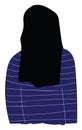 Back of a girl with long black hair and blue sweater with white strippes vector illustration