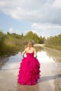 Back of girl in red prom dress Royalty Free Stock Photo
